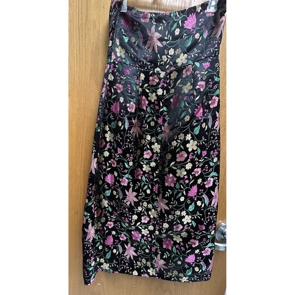 Lulus Make a Move Black Satin Floral Jacquard Strapless Midi Dress Small Prom - Picture 4 of 11